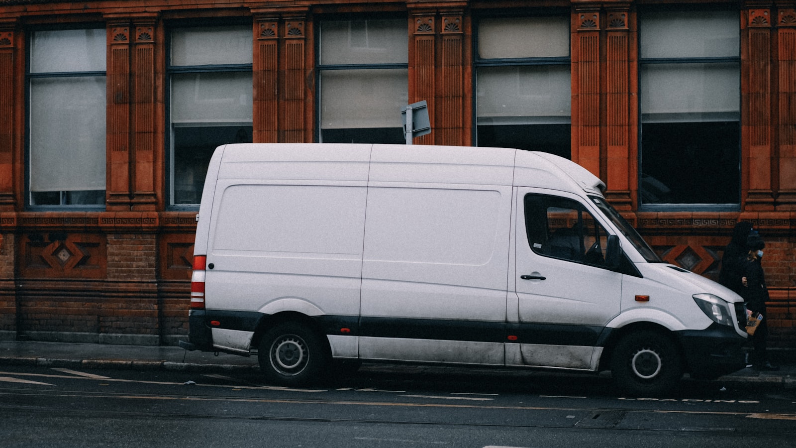 Cargo van in city traffic