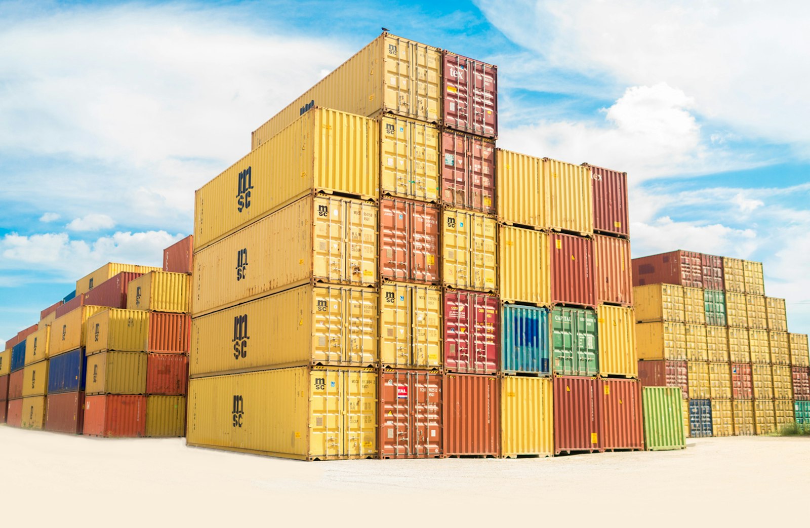 Stacked shipping containers at port
